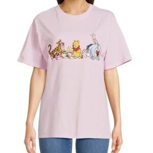 Winnie the Pooh Women’s Juniors Pink Graphic Embroidery T-Shirt, SzM